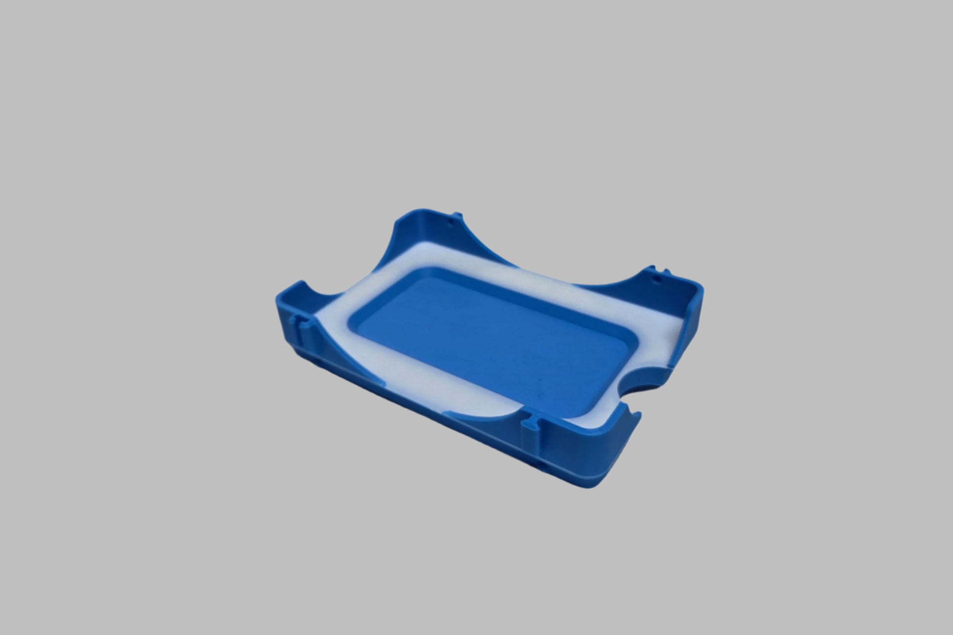 Blue and white tray on a white background