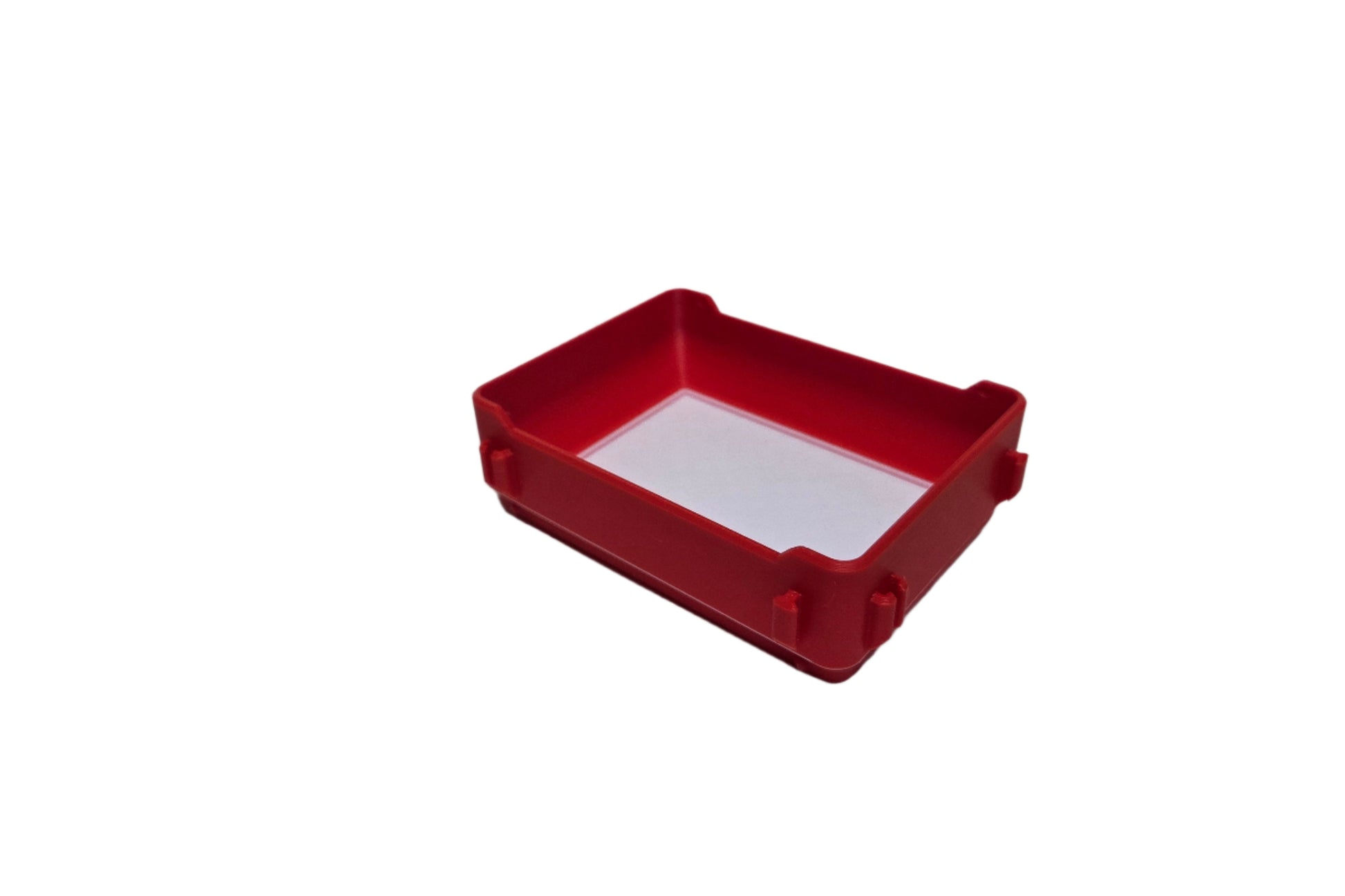 Red plastic tray on a white background