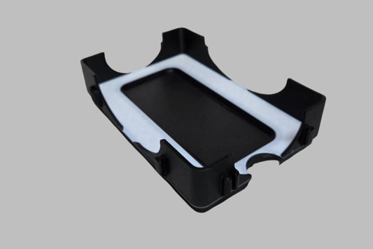 Black and white card tray on a light gray background